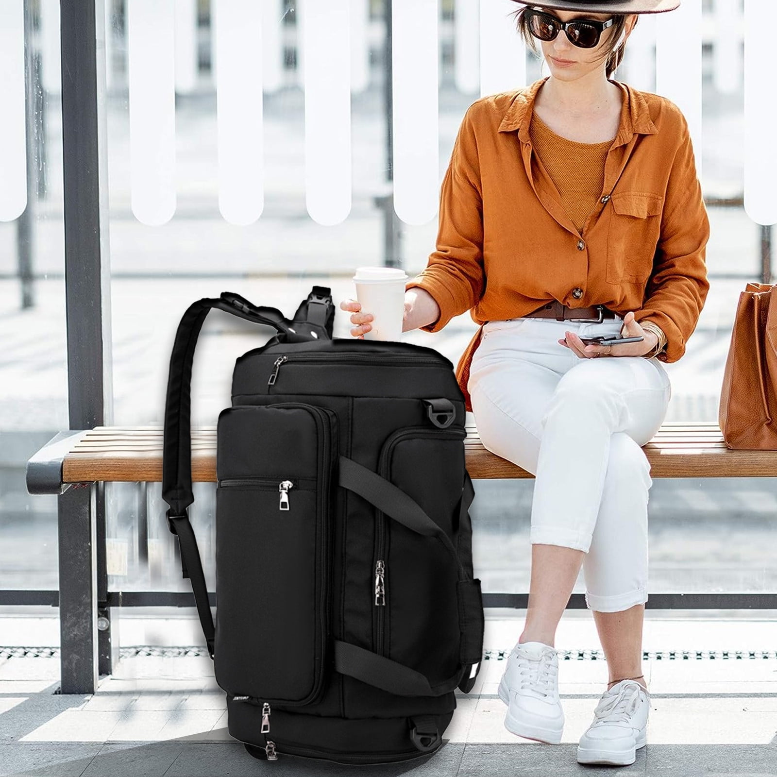 Hyknon Multifunctional Travel Duffle Bag for Women, Large Capacity Short-Distance Travel Bag, Lightweight Wear Sports Fitness Bag, WaterProof Wet Dry Separation Backpack for Fitness Travel, Black