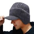 thumbnail image 2 of Qwertyu Mens Knit Winter Hat with Visor and Ear Flaps Fleece Lined Wind Resistant Beanie for Outdoor Cycling Running Hiking Gray, 2 of 3