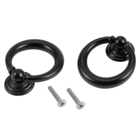 Zinc Ring Pull - Furniture Hardware Drawer Zinc Alloy Drop Ring Pull Handle Knob Black 2pcs