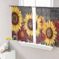 thumbnail image 4 of Sheer Curtains 54 Inches Long 2 Panels, Summer Yellow Red Sunflower on Retro Stamps Rod Pocket Curtain Voile Draperies, Rustic Pastoral Floral Light Filtering Window Treatment for Living Room, 4 of 8
