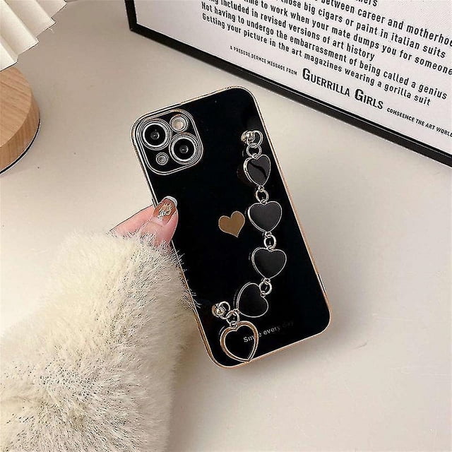 For iPhone 14Plus Aplicar a la caja del teléfono galvanizada Love Heart Compatible con Iphone 11 12 13 14 Pro Max Xs Max Xr 7 Plus 14 Correa de muñeca a prueba de golpes Cadena Co