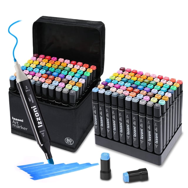Set de marcadores Izzoni de 80 colores con doble punta para arte con alcohol