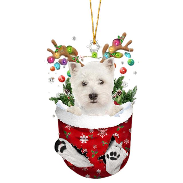 LUVCLS Colgante de perro navideño acrílico para espejo retrovisor de coche, decoración DIY