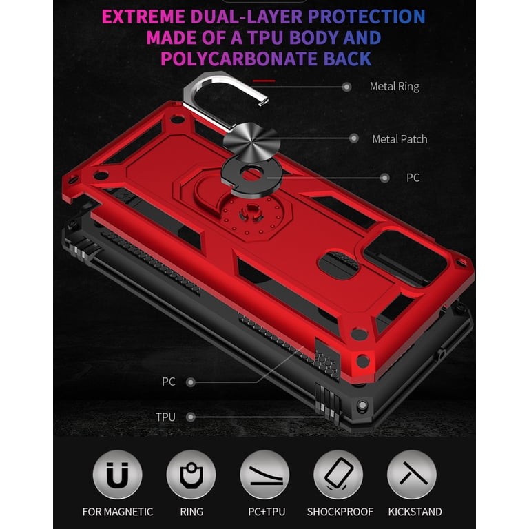 Dteck Samsung Galaxy A21 Case, 360 Metal Rotating Ring Kickstand