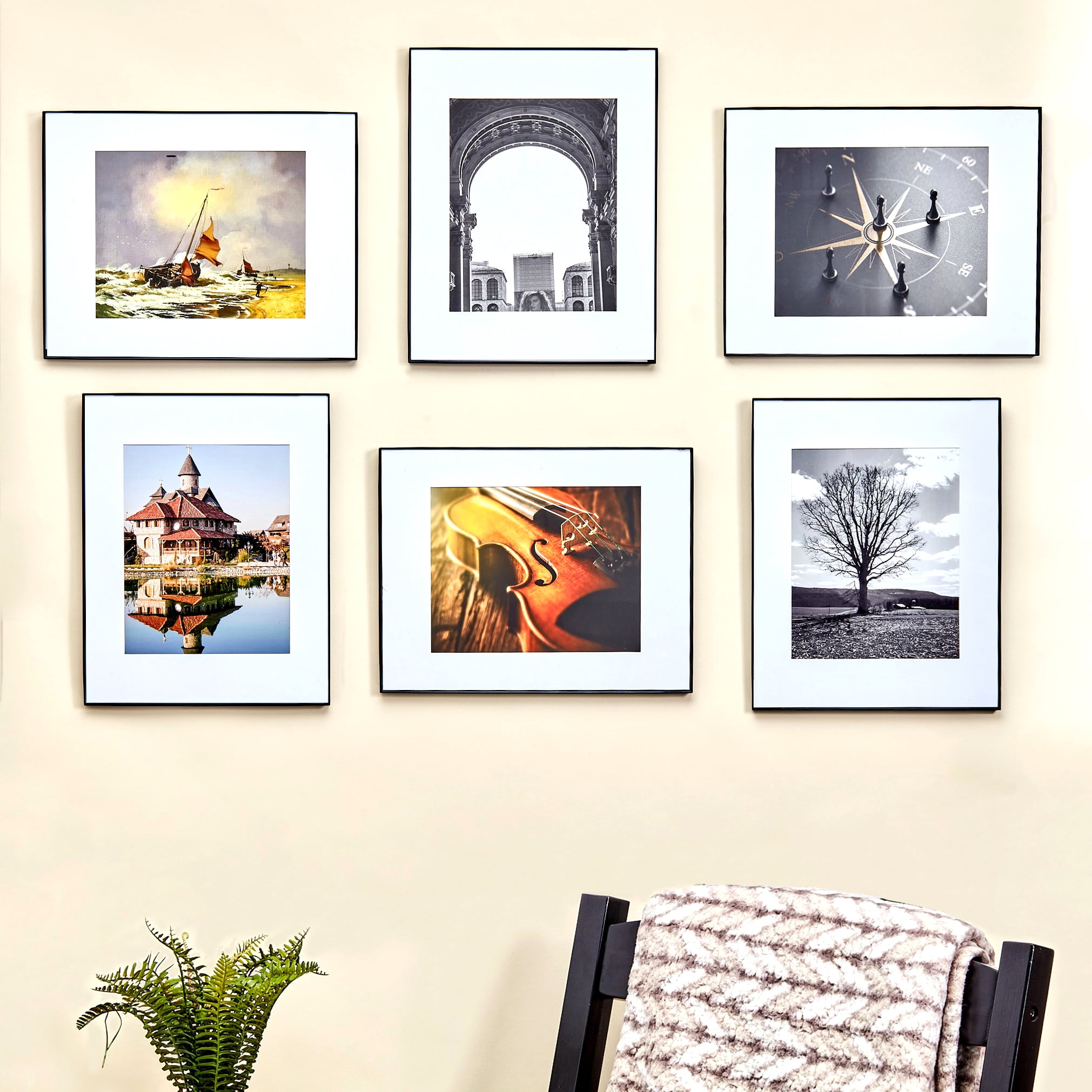 Mainstays – 8x10 Picture Frame – Black Front Loading Matted Wall or Tabletop Photo Frame, Set of 6