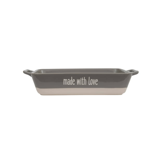 Creative CoOp Large "Made with Love" Grey Rectangle Stoneware Baking