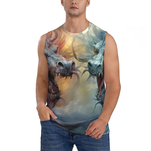 Balery White And Red Storm Dragon Camisetas sin mangas para hombre, absorbe la humedad y protege contra el mal olor.-X-Large