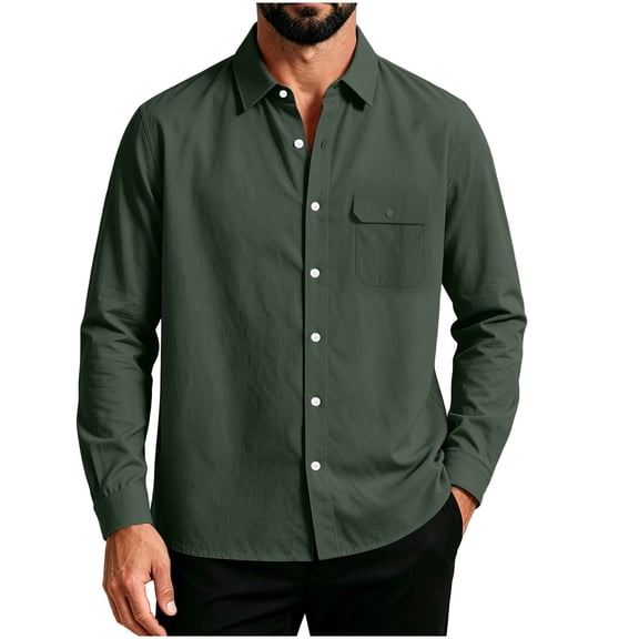 Admvng Men's Shirt Casual Solid Long Sleeve Pocket Business Workwear Button Down Shirts