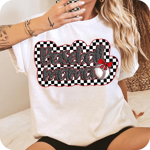 Retro Checkered Baseball Mama Shirt, Baseball Mama Tee, Baseball Coquette Shirt, Game Day Baseball Shirt, Checkered Baseball Mom Shirt