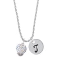 thumbnail image 1 of Delight Jewelry Silvertone Clear AB Crystal Sparkle Spinner Silvertone Script Initial Disc - T - Charm Necklace, 20"+3", 1 of 4