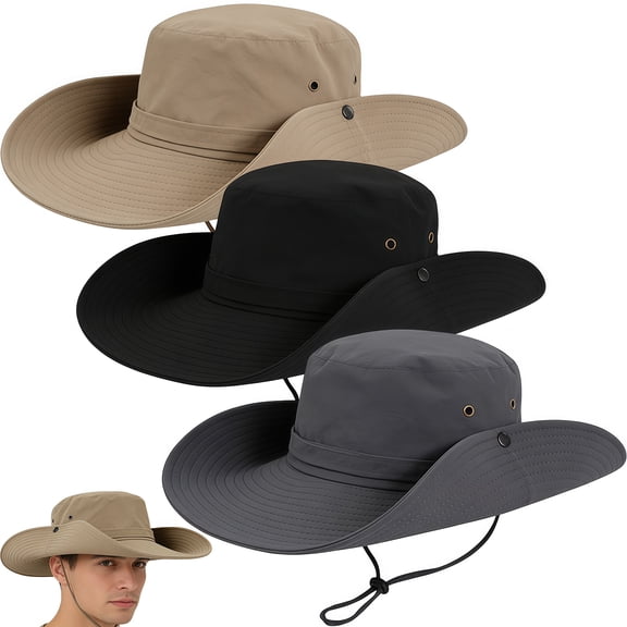 3PCS UPF50  Wide Brim Bucket Hats for Men Women, UV Protection Sun Hats Outdoor Hiking Beach Safari Garden Summer Hats (Black   Grey   Khaki)