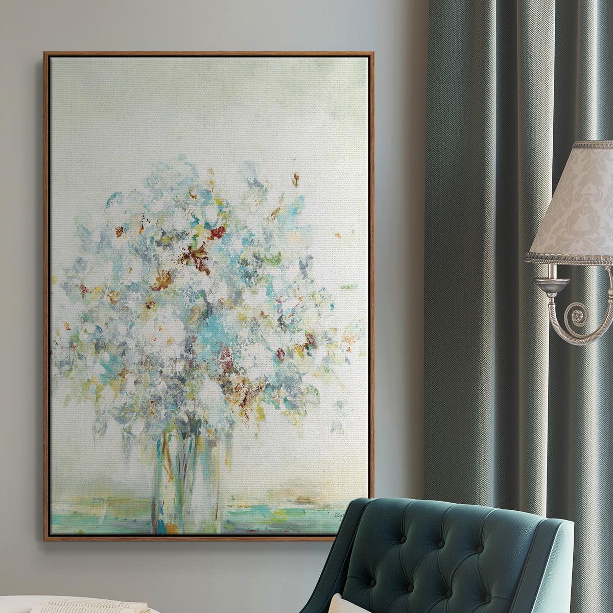 Te x tured Bouquet Framed Premium Gallery Wrapped Canvas - Ready to Hang - 27 x 41 - Walnut Floating Frame