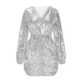 thumbnail image 4 of FcBaudy Robe à Manches Longues Col en V, Robes d'Été pour Femmes, Robes pour Femmes Robe à Paillettes Col en V pour Femmes, 4 of 6