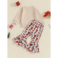 thumbnail image 5 of Elippeo Toddler Girl Christmas Outfits Bow Print Crew Neck Long Sleeve Sweatshirt with Flare Pants Set 6 12 18 24 Months 3 4 Years, 5 of 9