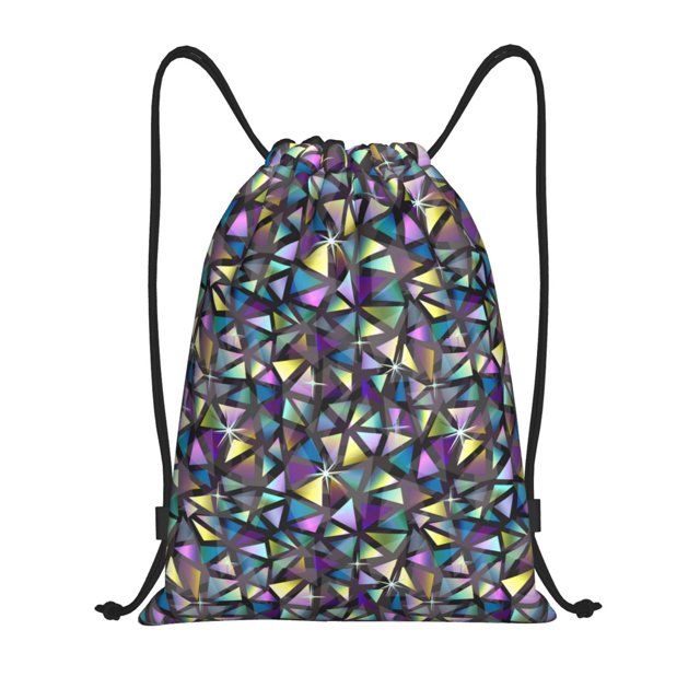 Xecao Purple-Gold Triangles Pattern Sports Drawstring Backpack - String Swim Gym Bag with Wet Proof Pocket for Women&Men-Medium