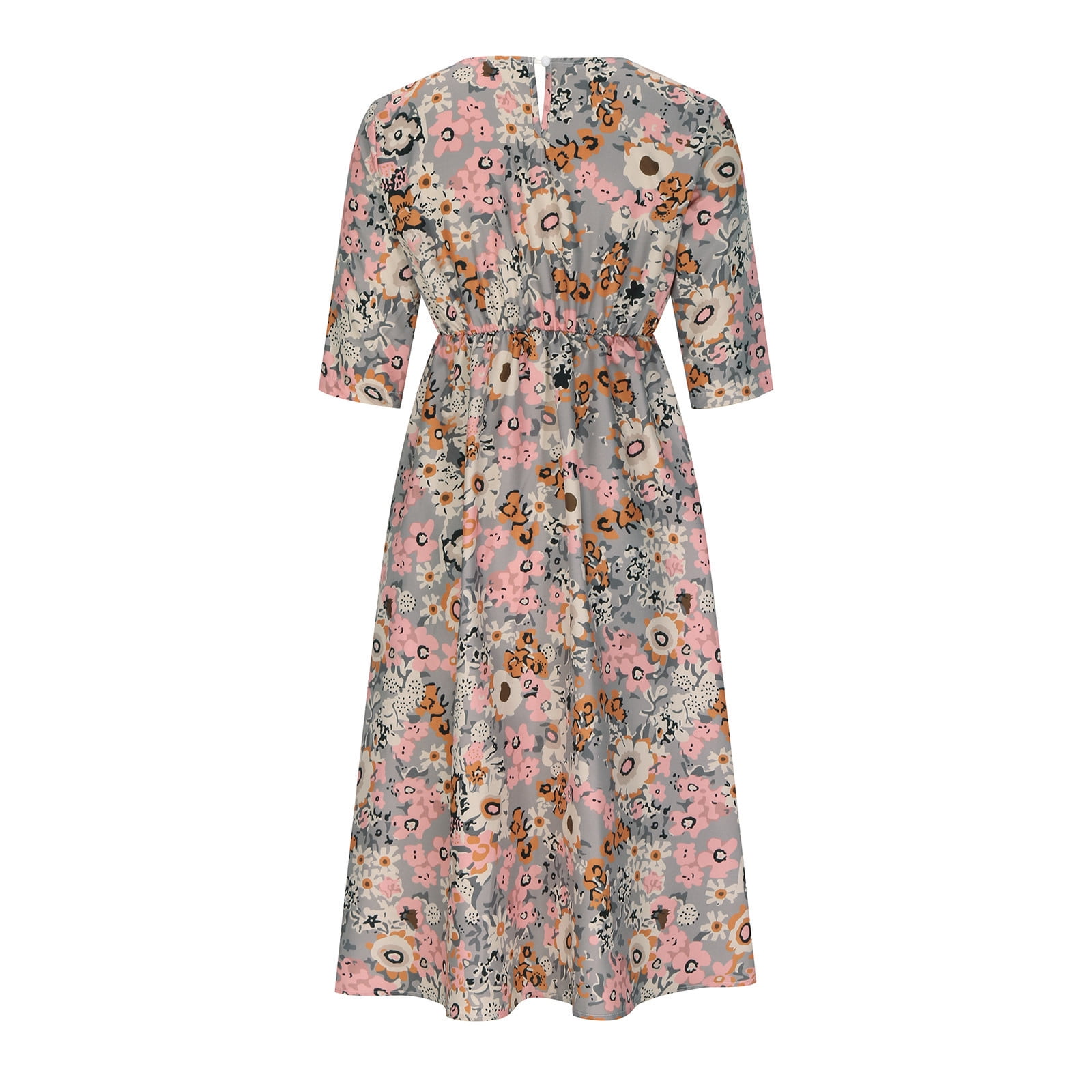 Patlollav Clearance Womens Summer Casual Round Neck Half Sleeve Floral Print Dresses with Pocket