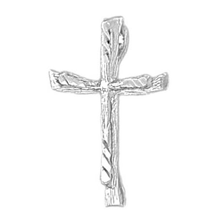 18K White Gold Hollow Latin Cross Pendant - 26 mm