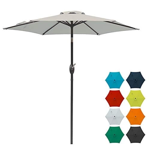 Mayincolor 7.5 Ft Patio Umbrella Outdoor Market Table Umbrella Luxury Aluminum Pole Umbrella with Push Button Tilt and Crank, 6 Ribs, Polyester Canopy, Beige