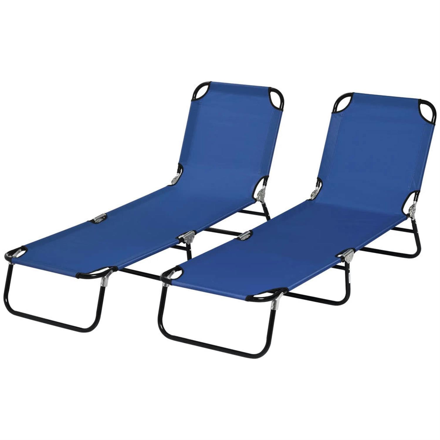 Demi Bonn 2-Piece Outdoor Collapsible Chaise Loungers with Steel Frame, 5-Position Reclining Folding Beach Chairs for Yard, Patio, Blue