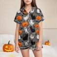 thumbnail image 2 of NOLDARES Halloween Girls Pajamas Set Ghost Pumpkin Print Short Sleeve Button Down 2 Piece Loungewear Sets Sleepwear,Grey,8-9 Y, 2 of 6