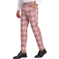 thumbnail image 5 of INSPIRE CHIC Men's Pants Plaid Flat Front Elastic Waist Button Pants 34 Pink, 5 of 7