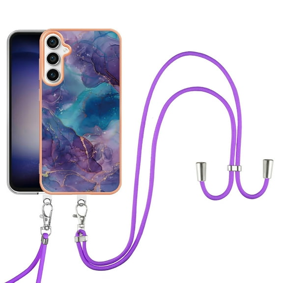 Mantto for Samsung Galaxy S23 FE Case, with Lanyard Adjustable Strap, Marble Pattern Soft TPU Bumper Hard PC Back Shockproof Protective Glossy Stylish Durable Phone Case for Women Girls,Purple