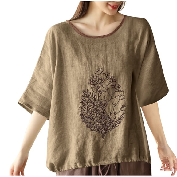 Bovxnpu Summer Half Sleeve T Shirts Pullover Top 1/2 Sleeve Crew Neck Casual Top Comfortable Summer Tops (Women's or Women's Plus)