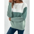 thumbnail image 4 of Womens Long Sleeve Sweater Crew Neck Casual Loose Knit Multicolor Top Green XL, 4 of 6