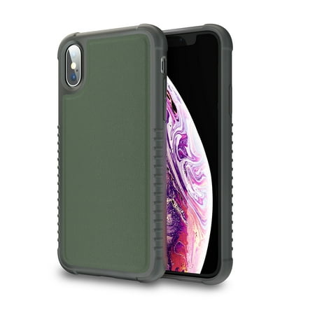 Orase Stylish Armor Cases Designed for iPhone X Case & iPhone XS Case, Vegan Leather with Tactile Grip & Air Bags (Forest Green)
