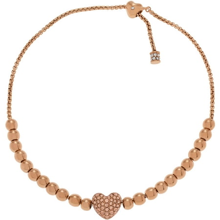 Michael Kors Women's Crystal Rose Goldtone Stainless Steel Beaded Heart Charm Fashion Bracelet, 8.5