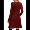 thumbnail image 4 of Vestido de Larga para Mujer, Cuello Redondo, Cintura Alta, Túnica con Bolsillos Vino Tinto L, 4 of 6