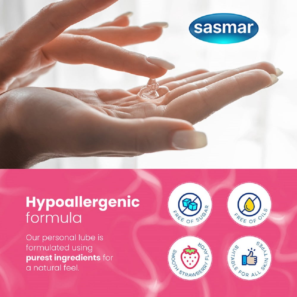 Sasmar Strawberry Premium Flavored Personal Lubricant for Intimate Use, 2.3 oz