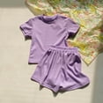 thumbnail image 4 of Atogsazn Baby Girl Clothes Set Toddler Casual Short Sleeve Tshirt Shorts Outfit Home Wear Suit 01-Purple 12-24 Months, 4 of 9