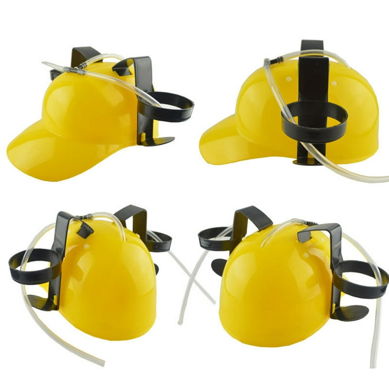 Drinking Helmet - Adjustable Can Holder Cap Drinker Favor Hat - Straw for  Beer Soda - Party Fun Beverage Gadgets(Yellow)