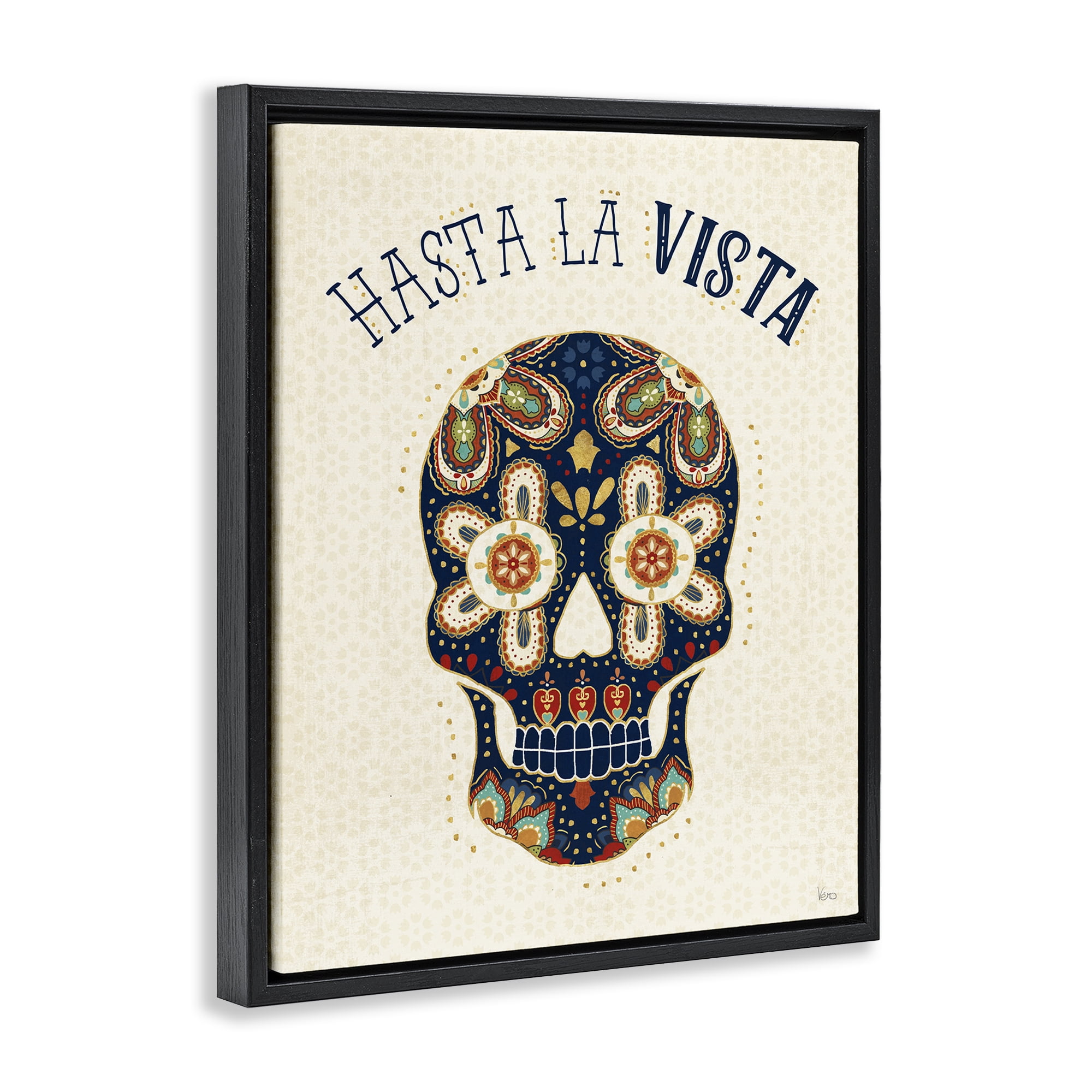 Stupell Industries Hasta la Vista Calavera Inspirational Quotes & Sayings Painting Black Floater Framed Art Print Wall Art, 25 x 31