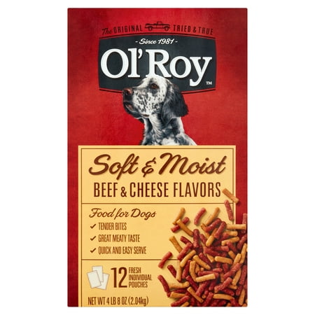 Ol' Roy Soft & Moist Beef & Cheese Flavors Food for Dogs, 4.5 lbs, 12 Pouches