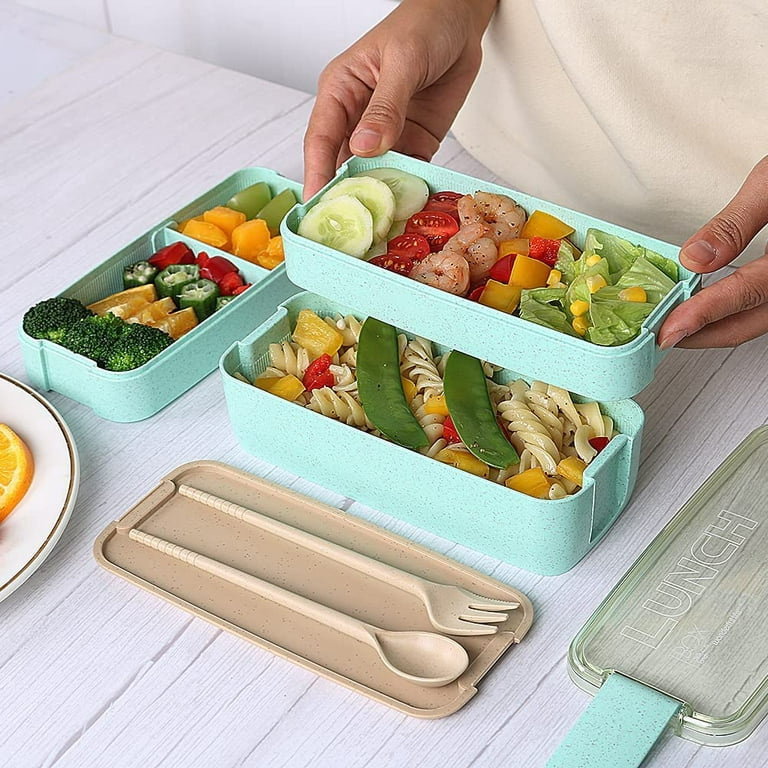 Ozazuco Bento Box For Kids And Adults With 3 Compartment,japanese Lunch Box,  Wheat Straw, Leak-proof Eco-friendly Bento Lunch Box Meal Prep Containers