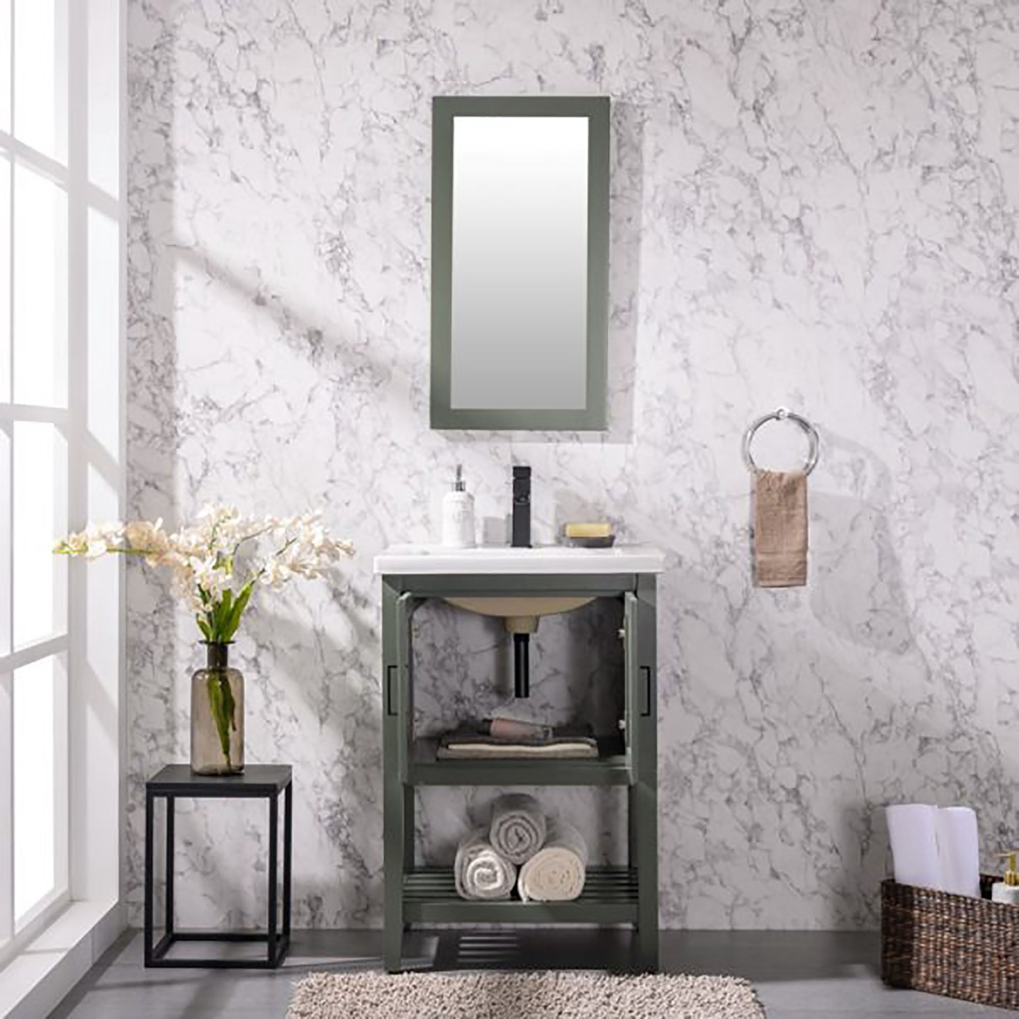 Furniture Indoor Home Decorative Bathroom, Washroom, Kitchen 24" Kd Pewter Green Sink Vanity