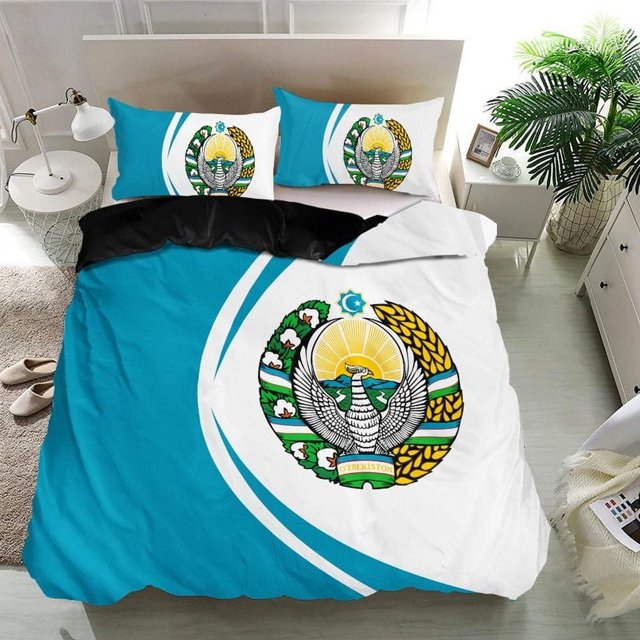 Uzbekistan Flag Coat Of Arms Bed Set Circle Rlt12