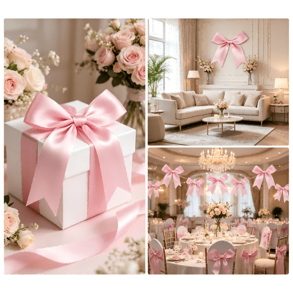 3.3 Inch Light Pink Gift Wrap Bows 50 Pack Satin Ribbons for Decorations