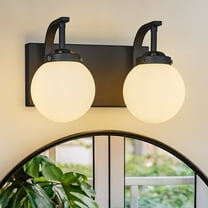 LMQNINE Sand Black Vanity Light,2-Light Mid-Century Wall Sconce with Opal White Glass Globes for Bathroom Mirror, Bedroom & Hallway