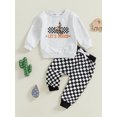 thumbnail image 2 of SUNSIOM Toddler Boy Pants Set Horse Riding Checkered Print Long Sleeve Sweatshirt Plaid Long Pants Fall Winter Outfit, 2 of 8