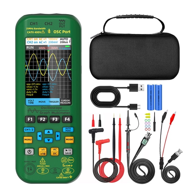 BSIDE 3-in-1 Multimeter Kit with Dual Channel 25MHz Oscilloscope and Single Channel Signal Generator - Measures Voltage, Current, Resistance, Capacitance, and Temperature with 3.98" TFT IPS Screen,