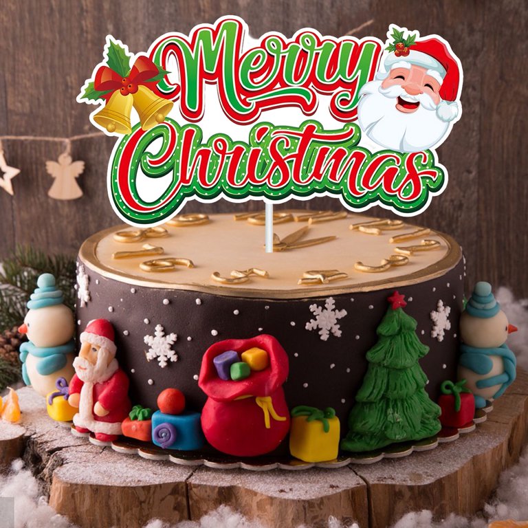 GrantParty Merry Christmas Cake Topper - Santa & Reindeer Holiday Cake Decor With "Happy New Year 2020" Sign
