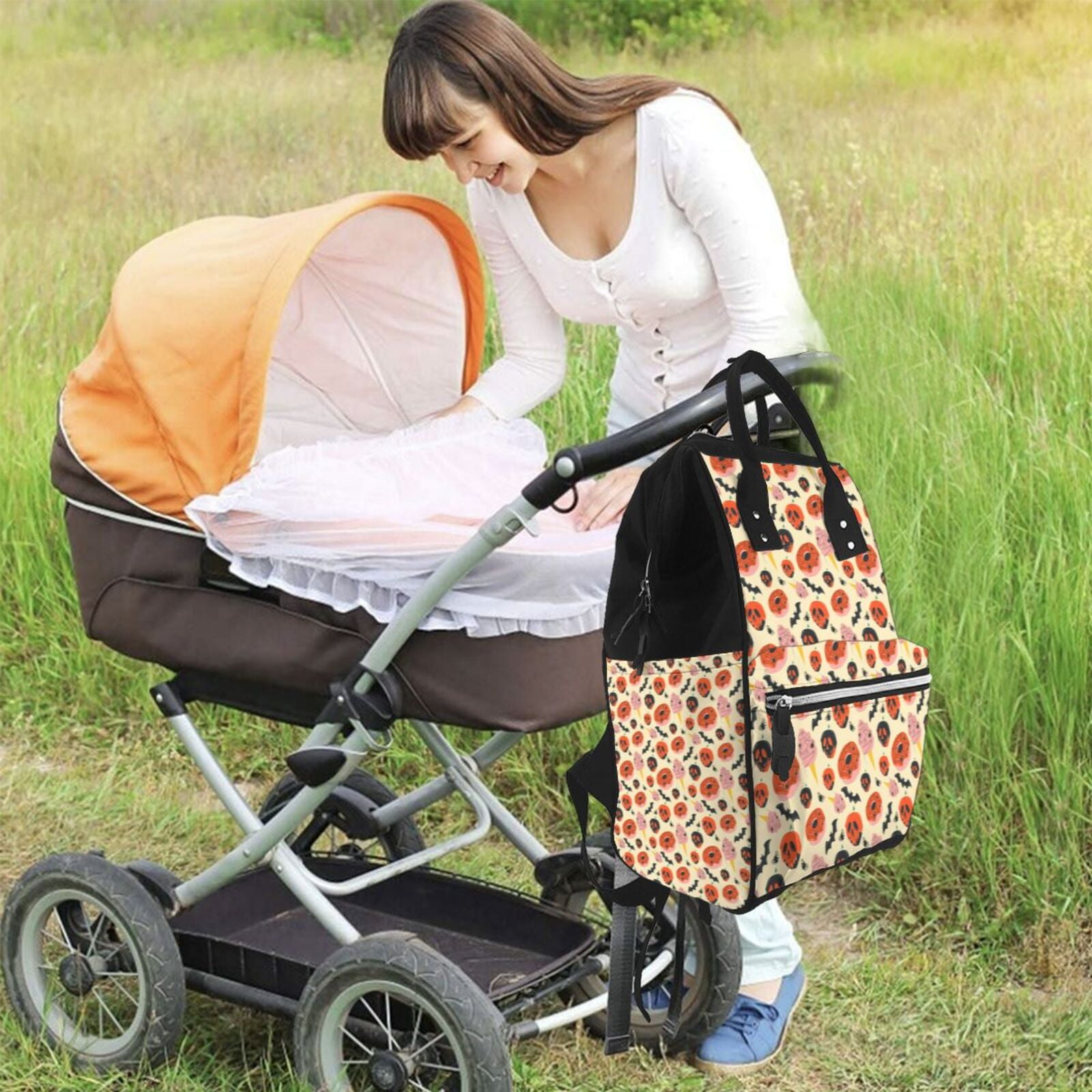 Fuzoiu Halloween Donut Print Diaper Bag Backpack,Baby Essentials Travel Tote,Multi function Waterproof Diaper Bag, Travel Essentials Baby Bag - Unisex