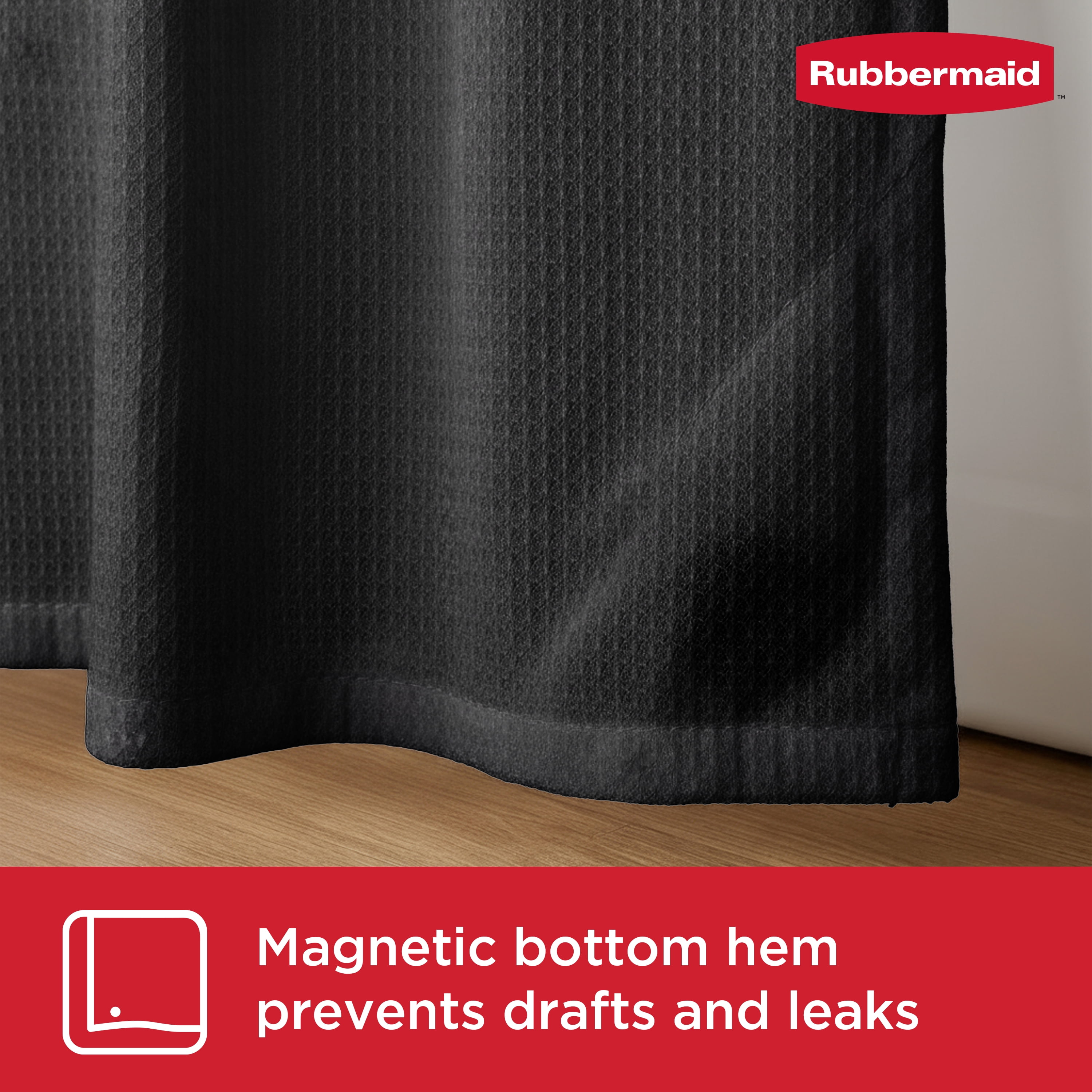 Rubbermaid Black Waterproof Fabric Shower Curtain Liner, 70" x 72"