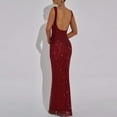 thumbnail image 4 of Womens Sparkling Rhinestones Sequins Accent Long Dress Slimming Sleeveless Square Neck Open Back Bodycon Cocktail Gown, 4 of 8