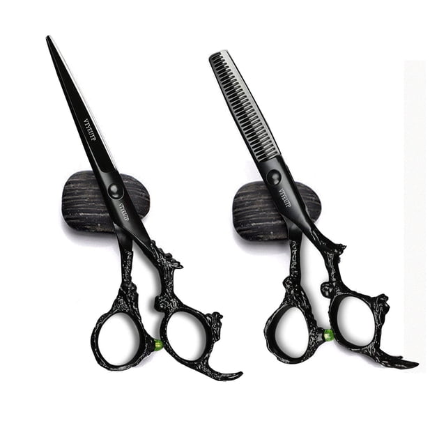 Black Dragon Tijeras profesionales de corte de pelo de salón 440C con mango de dragón de 6,0 pulgadas, tijeras de adelgazamiento de peluquería, perfectas para barbería y uso doméstico (juego de tijera