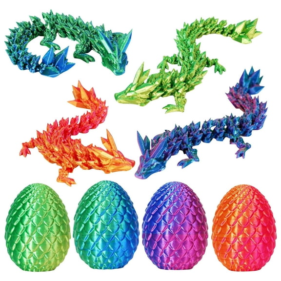 Toys for Kids 3D Printed Eggs Colorful Figurines with Matching Eggs Decor Set of 4