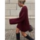 thumbnail image 1 of Nuevo Borgoña, suéter de punto pesado con cuello redondo para mujer, Jersey informal cálido de manga larga para mujer, jerséis de calle para mujer de otoño, 1 of 5
